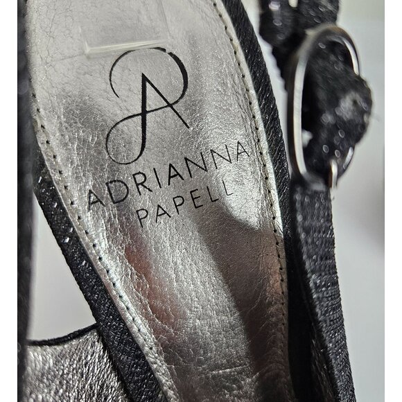 Adrianna Papell Womens Size 7 Black Glitter Peep Toe Slingback High Heels 4.5" - Picture 7 of 16